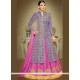 Embroidered Work Blue And Pink Long Choli Lehenga