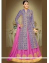 Embroidered Work Blue And Pink Long Choli Lehenga