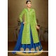 Blue And Green Jacquard Silk Long Choli Lehenga