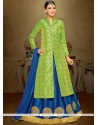 Blue And Green Jacquard Silk Long Choli Lehenga