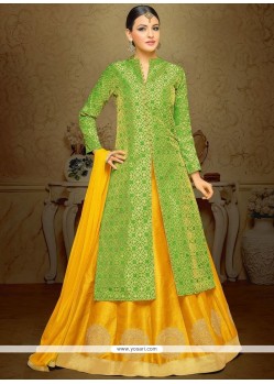 Green And Yellow Long Choli Lehenga