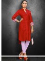 Print Work Rayon Maroon Casual Kurti