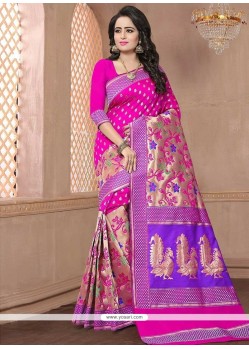 Art Silk Hot Pink Weaving Work Designer Traditional Saree