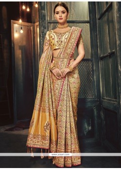 Beige Resham Work Banarasi Silk Designer Traditional Saree