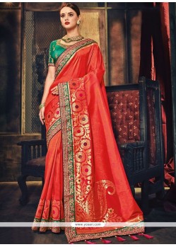 Resham Work Red Banarasi Silk Designer Traditional Saree