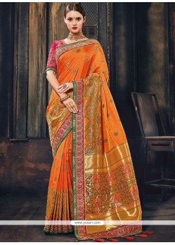 Orange Banarasi Silk Traditional Saree