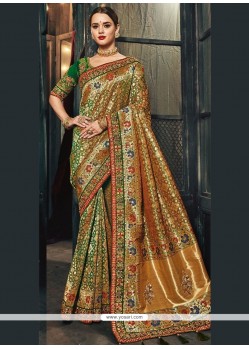 Banarasi Silk Green Embroidered Work Traditional Designer Saree