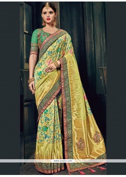 Green And Yellow Patch Border Work Traditional Designer Saree