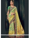 Green And Yellow Patch Border Work Traditional Designer Saree