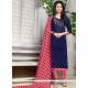 Print Cotton Churidar Suit In Navy Blue