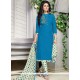 Print Work Blue Cotton Churidar Suit