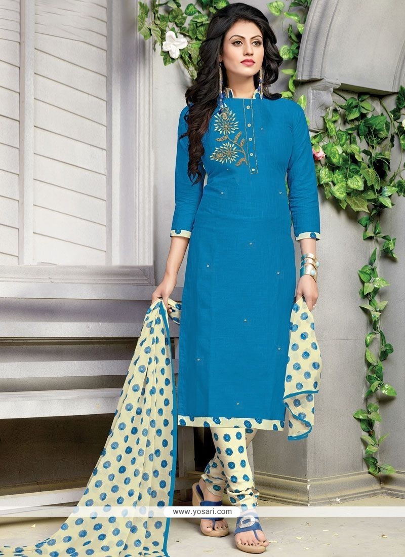 Blue Cotton Churidar Salwar Suit 105157