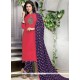 Hot Pink Print Work Cotton Churidar Suit