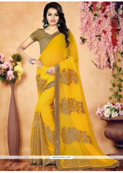 Patch Border Work Yellow Faux Georgette Designer Saree