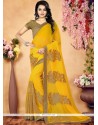 Patch Border Work Yellow Faux Georgette Designer Saree