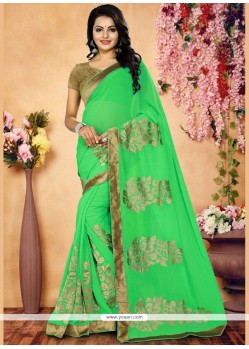 Faux Georgette Green Patch Border Work Saree