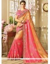Embroidered Art Silk Shaded Saree In Peach And Rose Pink