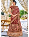 Patch Border Work Maroon Lehenga Saree