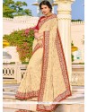 Off White Embroidered Work Faux Georgette Classic Designer Saree