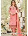 Embroidered Work Pink Faux Georgette Designer Straight Suit