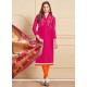 Hot Pink Embroidered Work Churidar Suit