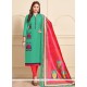 Sea Green Embroidered Work Cotton Churidar Suit