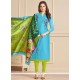 Blue Embroidered Work Churidar Suit