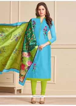 Blue Embroidered Work Churidar Suit