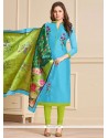 Blue Embroidered Work Churidar Suit