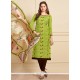 Green Embroidered Work Cotton Churidar Suit