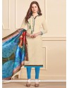 Beige Embroidered Work Churidar Suit