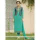 Faux Georgette Sea Green Embroidered Work Jacket Style Suit