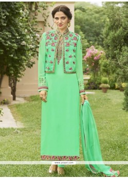 Resham Work Green Faux Georgette Jacket Style Suit