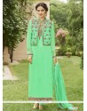 Resham Work Green Faux Georgette Jacket Style Suit