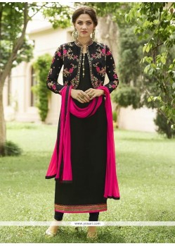 Faux Georgette Embroidered Work Jacket Style Suit