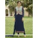 Navy Blue Embroidered Work Faux Georgette Jacket Style Suit