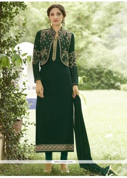 Embroidered Work Faux Georgette Jacket Style Suit