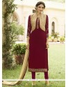 Maroon Faux Georgette Jacket Style Suit