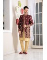 Classic Look Maroon Banarasi Silk Sherwani