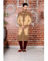 Outstanding Golden Jaquard Silk Sherwani