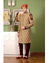 Outstanding Golden Jaquard Embroidered Sherwani