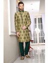 Outstanding Green Jaquard Embroidered Sherwani