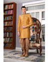 Outstanding Yellow Jaquard Embroidered Sherwani