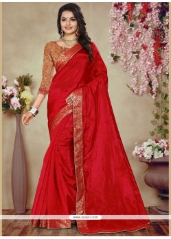 Art Silk Red Traditional Saree