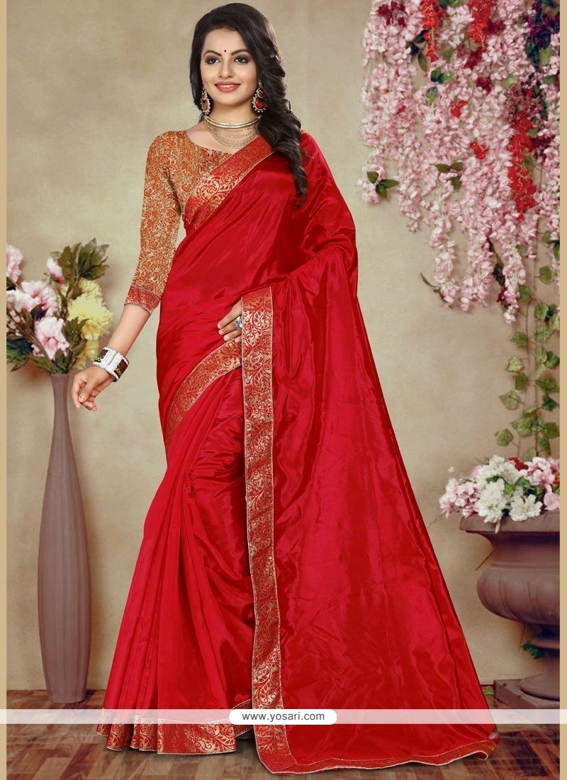 Art Silk Red Traditional Saree