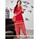 Embroidered Work Chanderi Cotton Red Punjabi Suit