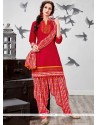 Embroidered Work Chanderi Cotton Red Punjabi Suit