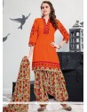 Print Work Orange Cotton Punjabi Suit