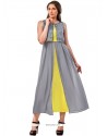 Grey And Yellow Poly Cotton Party Wear Kurti