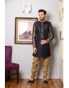 Classic Blue Jacquard Churidar Sherwani